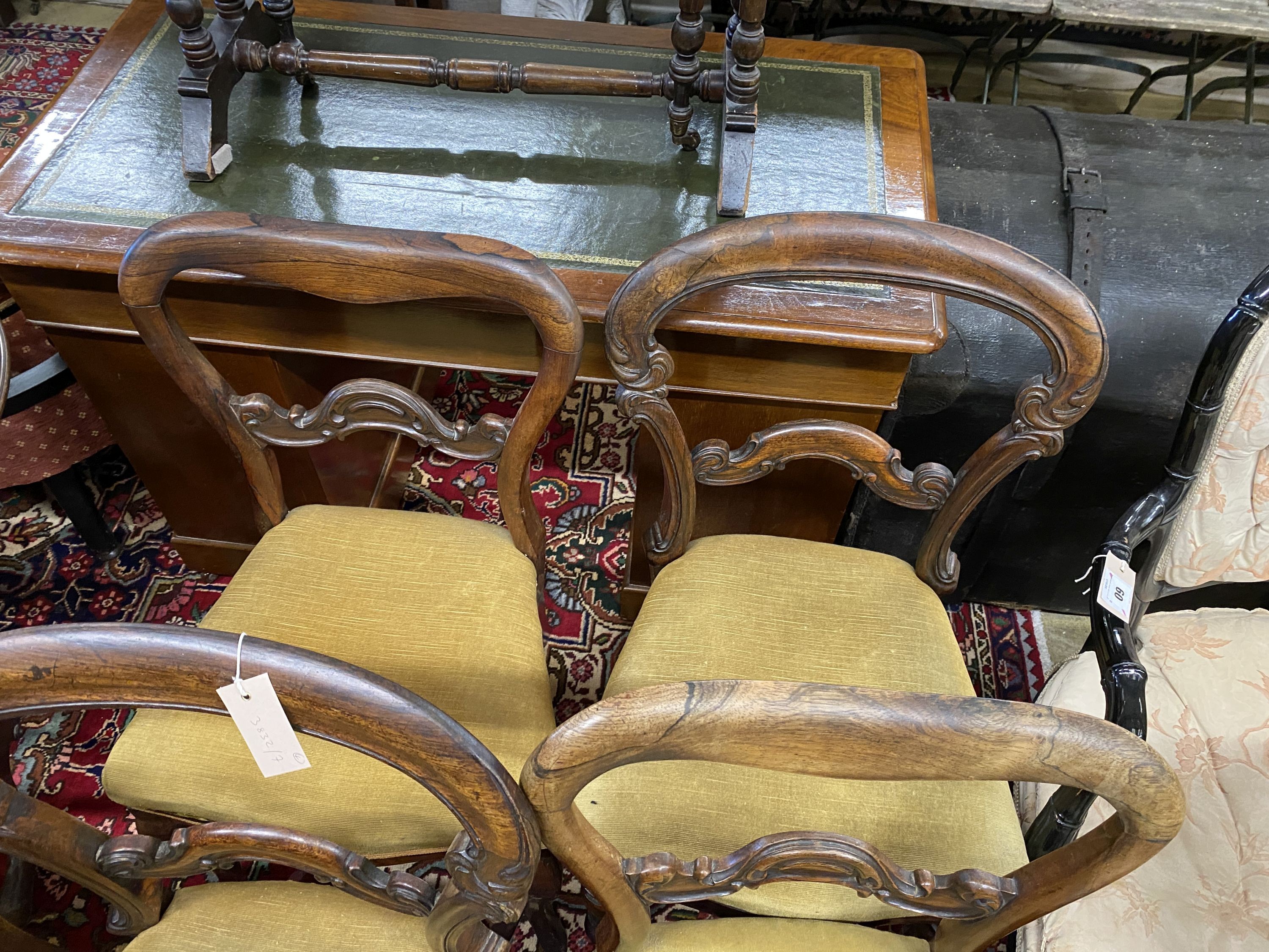 Two pairs of Victorian rosewood dining chairs